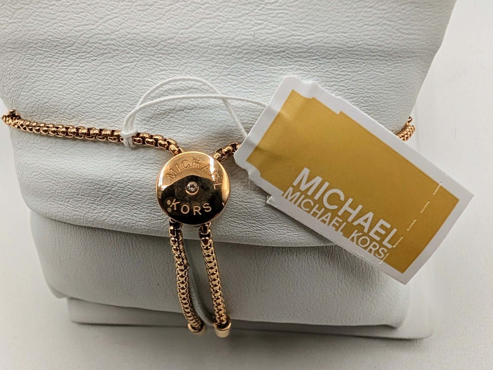 Michael Kors Rose Gold-Tone Pavé MK Logo Lock Double Chain Bracelet w/ Box