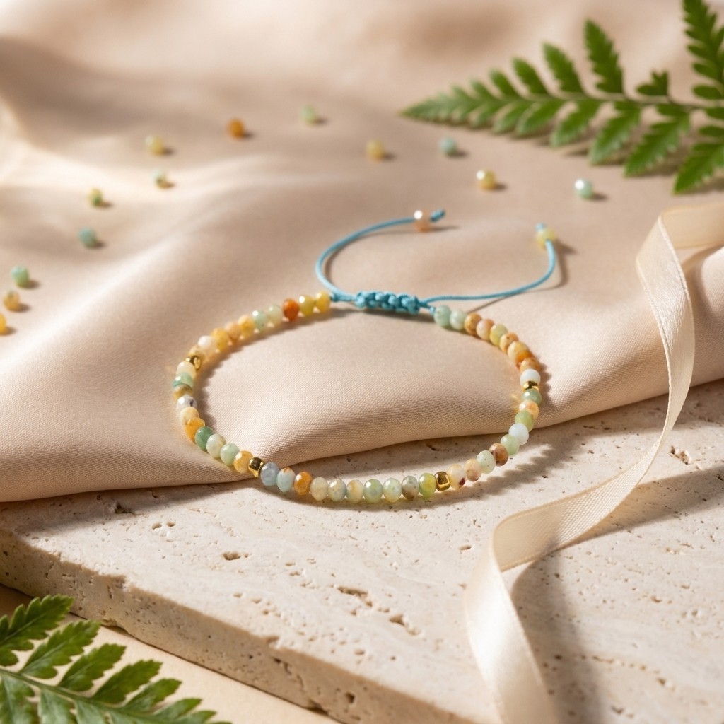 Natural Amazonite 3mm Faceted Bead Bracelet Adjustable Healing Crystal Boho