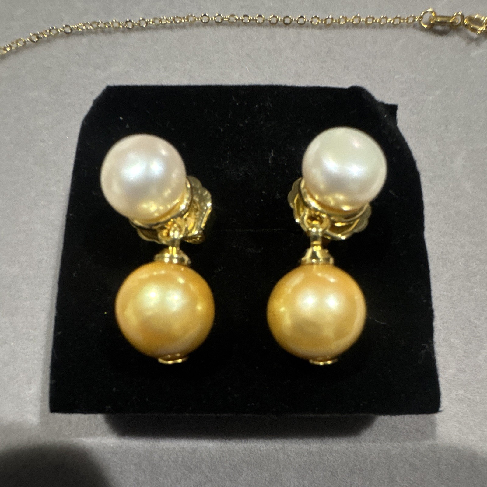 Genuine Freshwater Pearl Earrings and Necklace in Micron-Setting set. 8-10.5mm