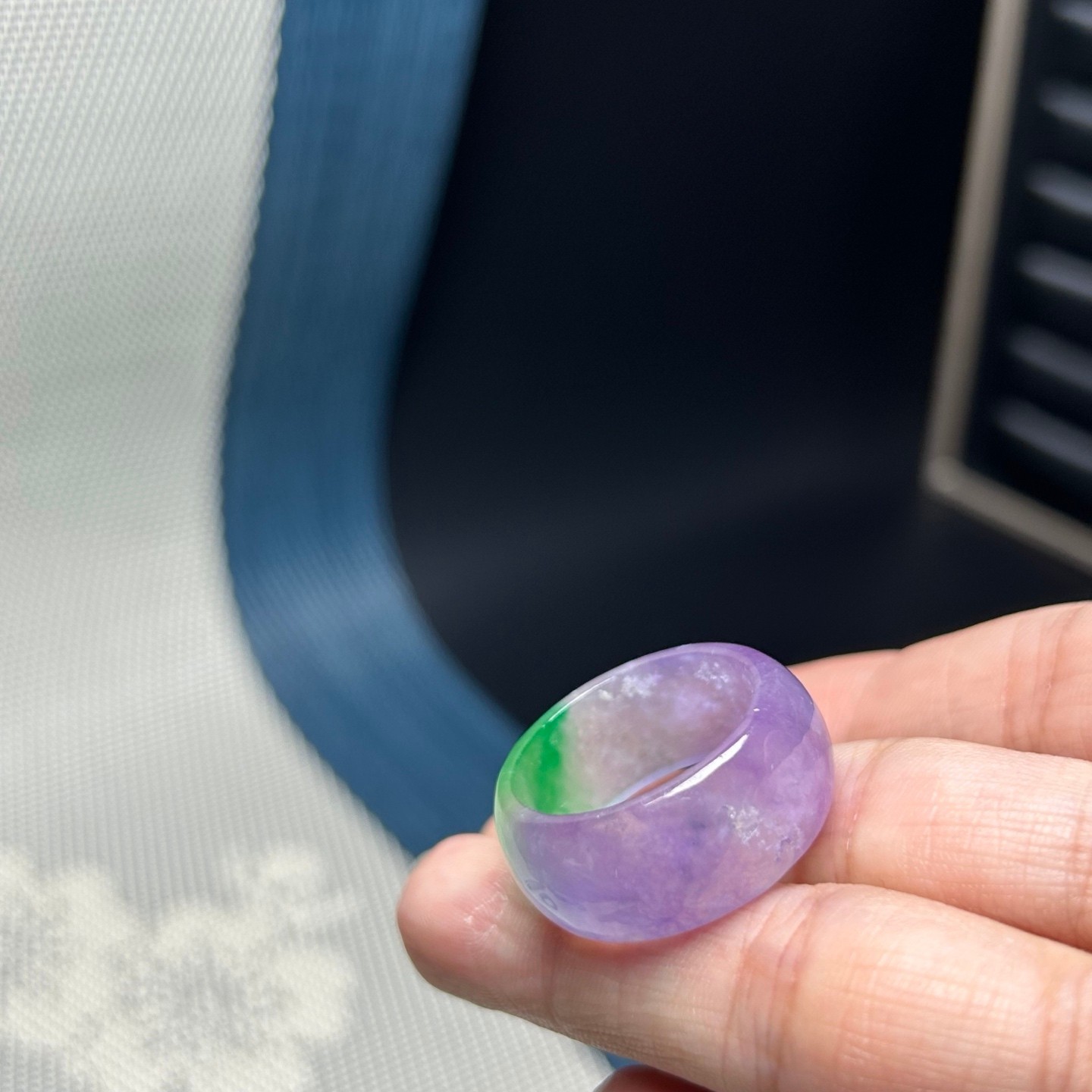 Vintage Nature Ice Lavender Burmese Jade Jadeite Women Ring size20MM