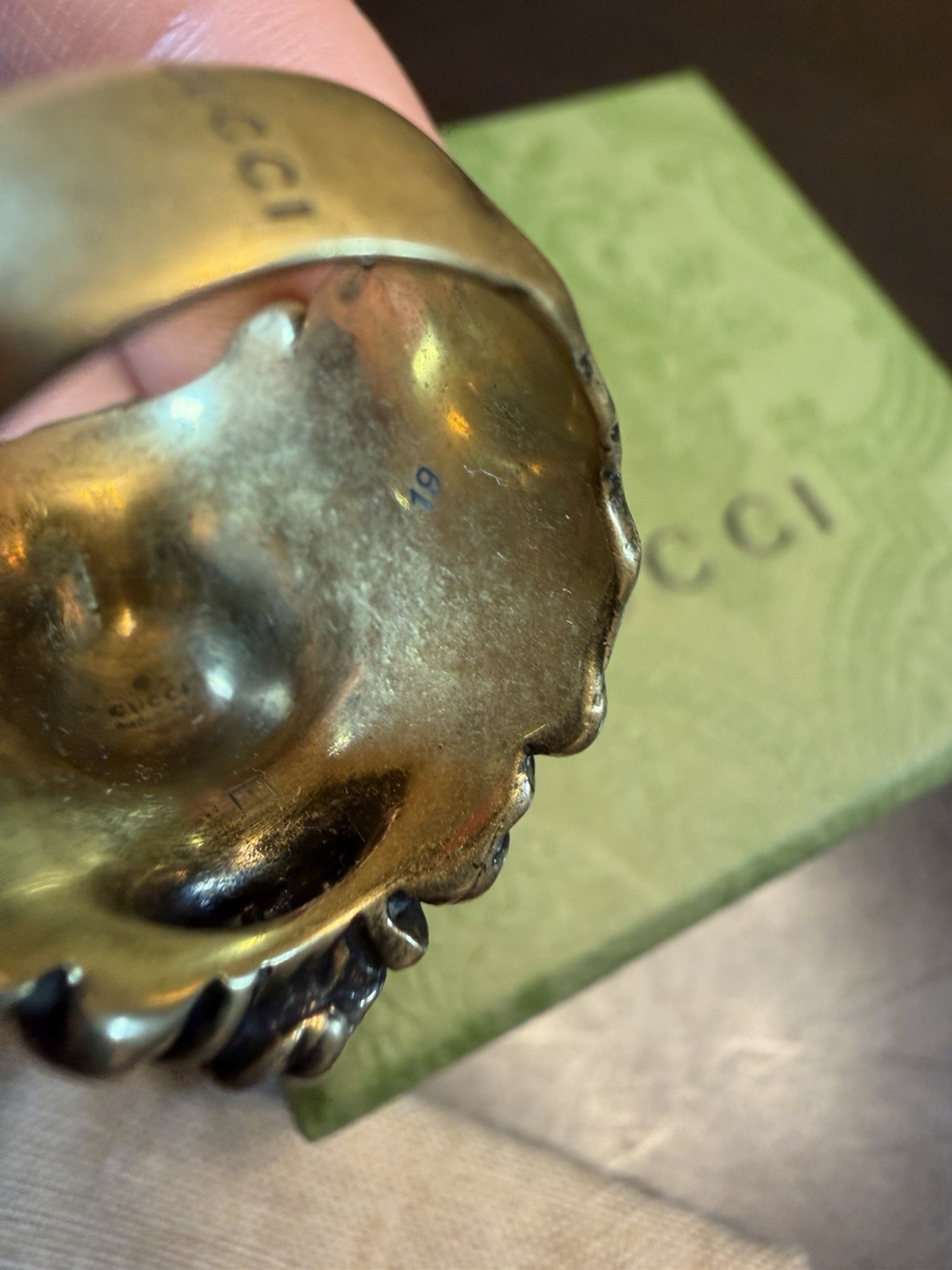 New Authentic Gucci Lion Head Brass Ring Size IT 19 / US 8.75