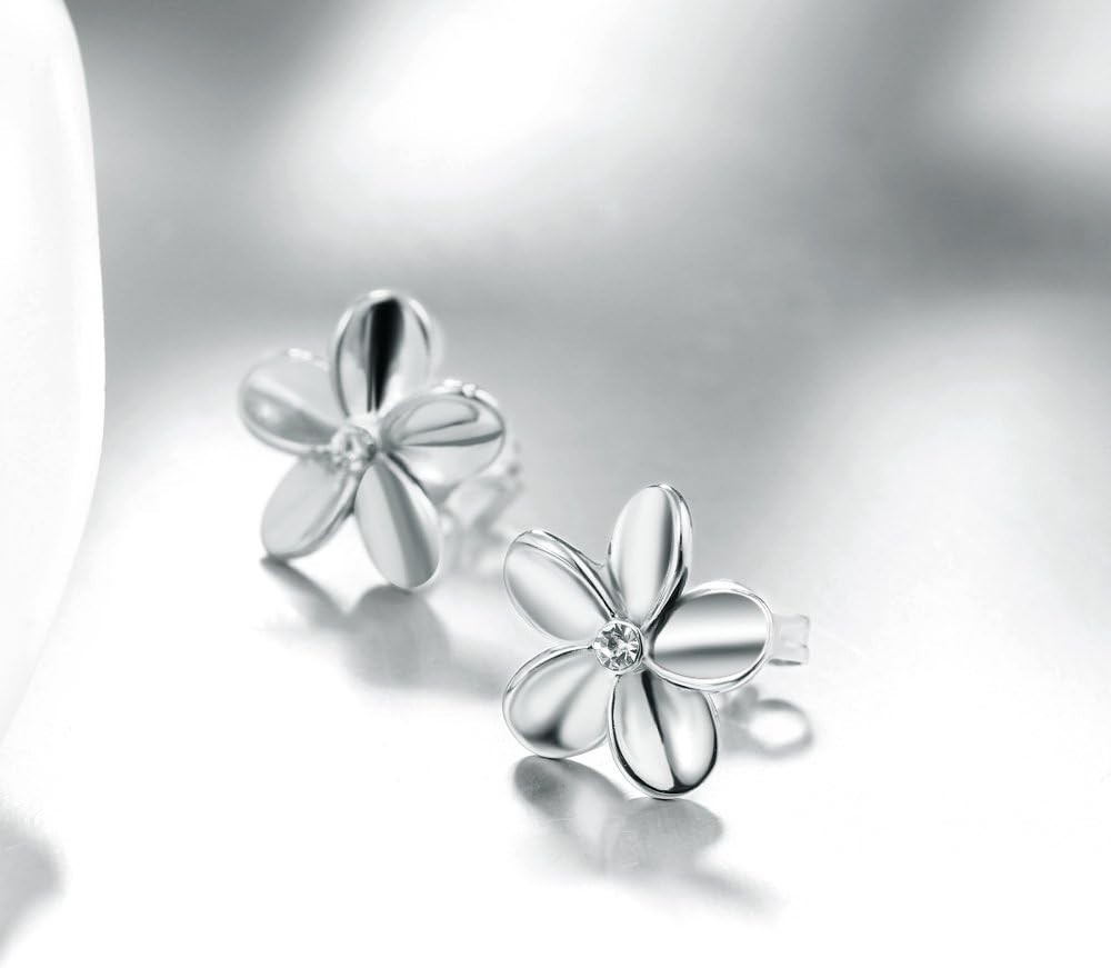 14K Cubic Zirconia Rose Gold Rhinestone Flower Stud Earring for Women Girls C…