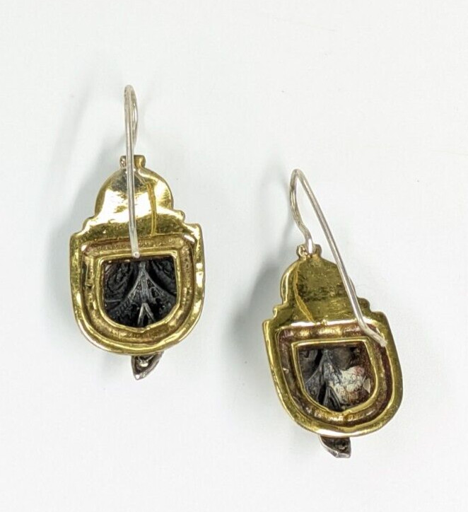 Artisan Handmade Brass & Sterling Seed Pearl Regal Style 1 5/8″ Pierced Earrings