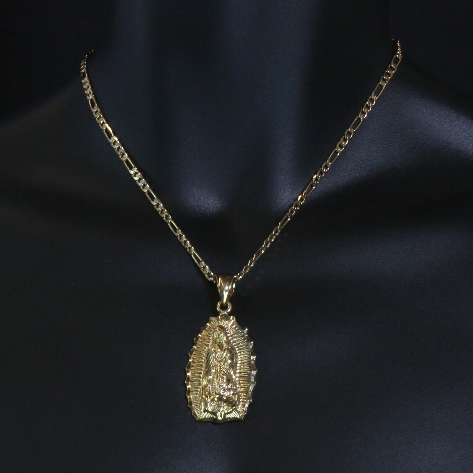 Our lady of Guadalupe 14k Gold Plated Brass Pendant 18″ Figaro Choker Chain
