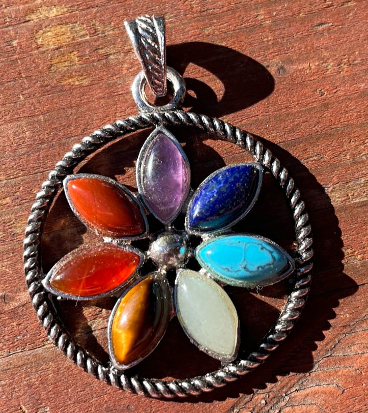 Gemstone Flower Crystals Multicolor Stones Charm Pendant Turquoise Lapis Lazuli