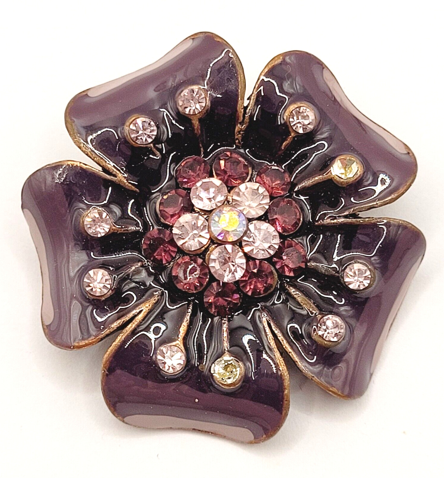3 Flowers Sparkling Rhinestone Glossy Enamel Metal Floral Trio Brooch Pin Set