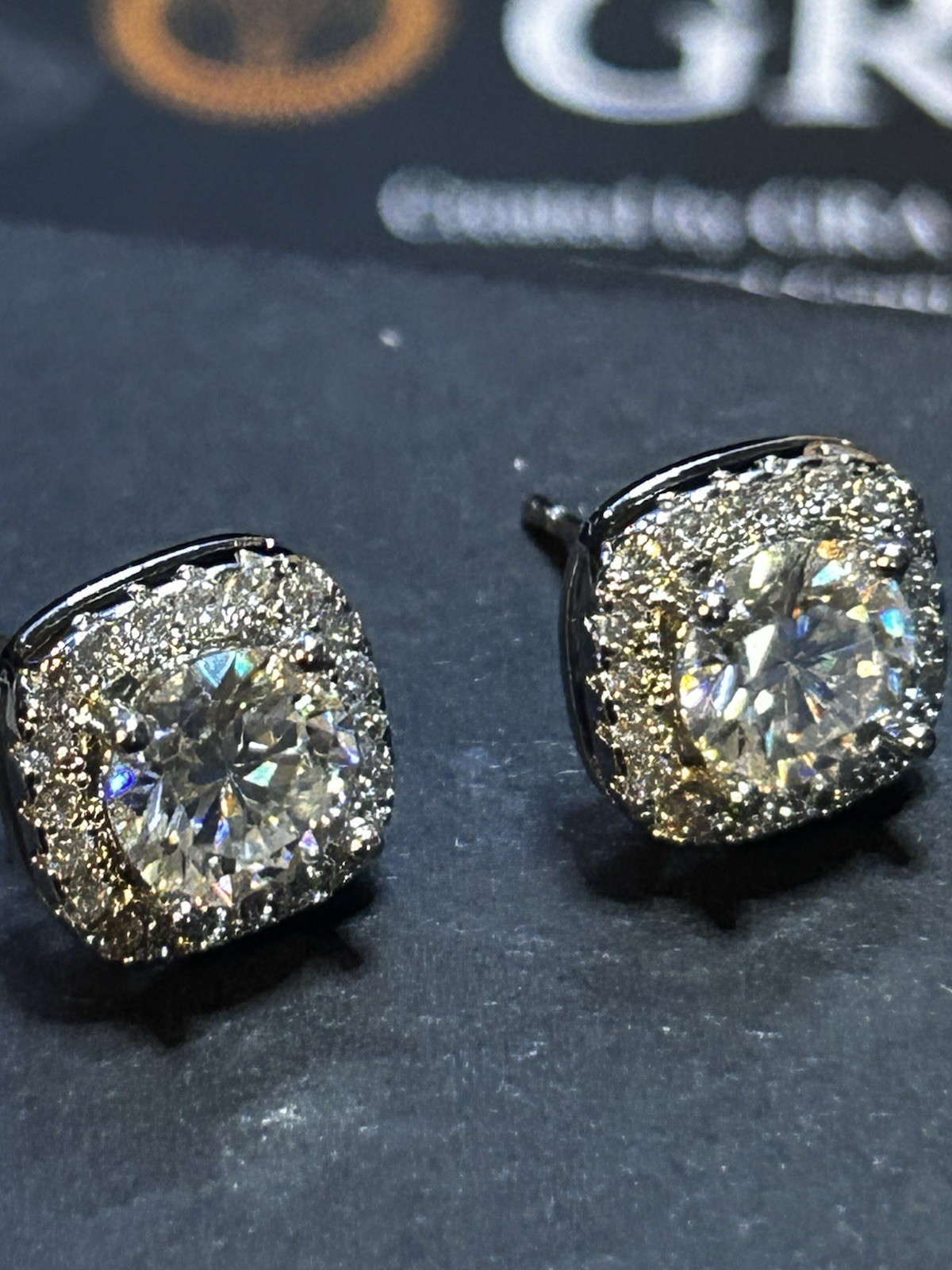 GRA Moissanite Halo Stud Earrings Round 6.5mm VVS1 Excellent Silver