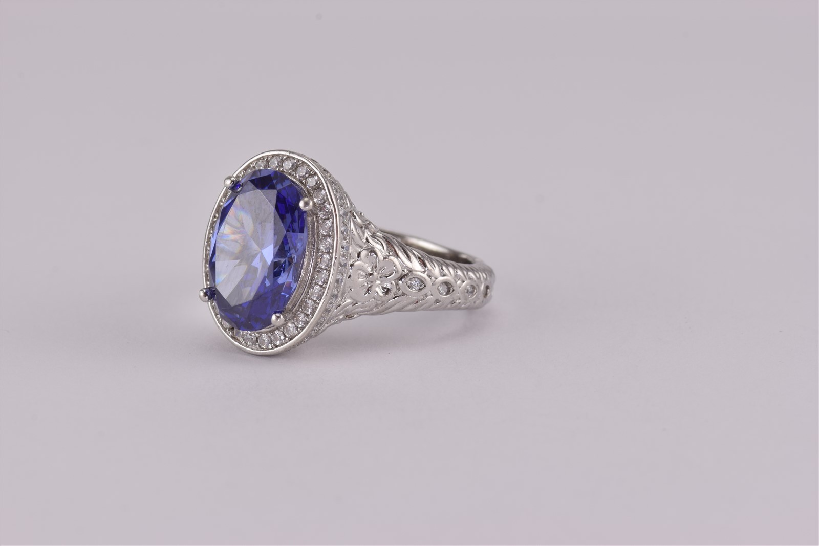 Berricle Sterling Silver Oval Purple Cubic Zirconia Halo Band Ring 925 Sz: 9