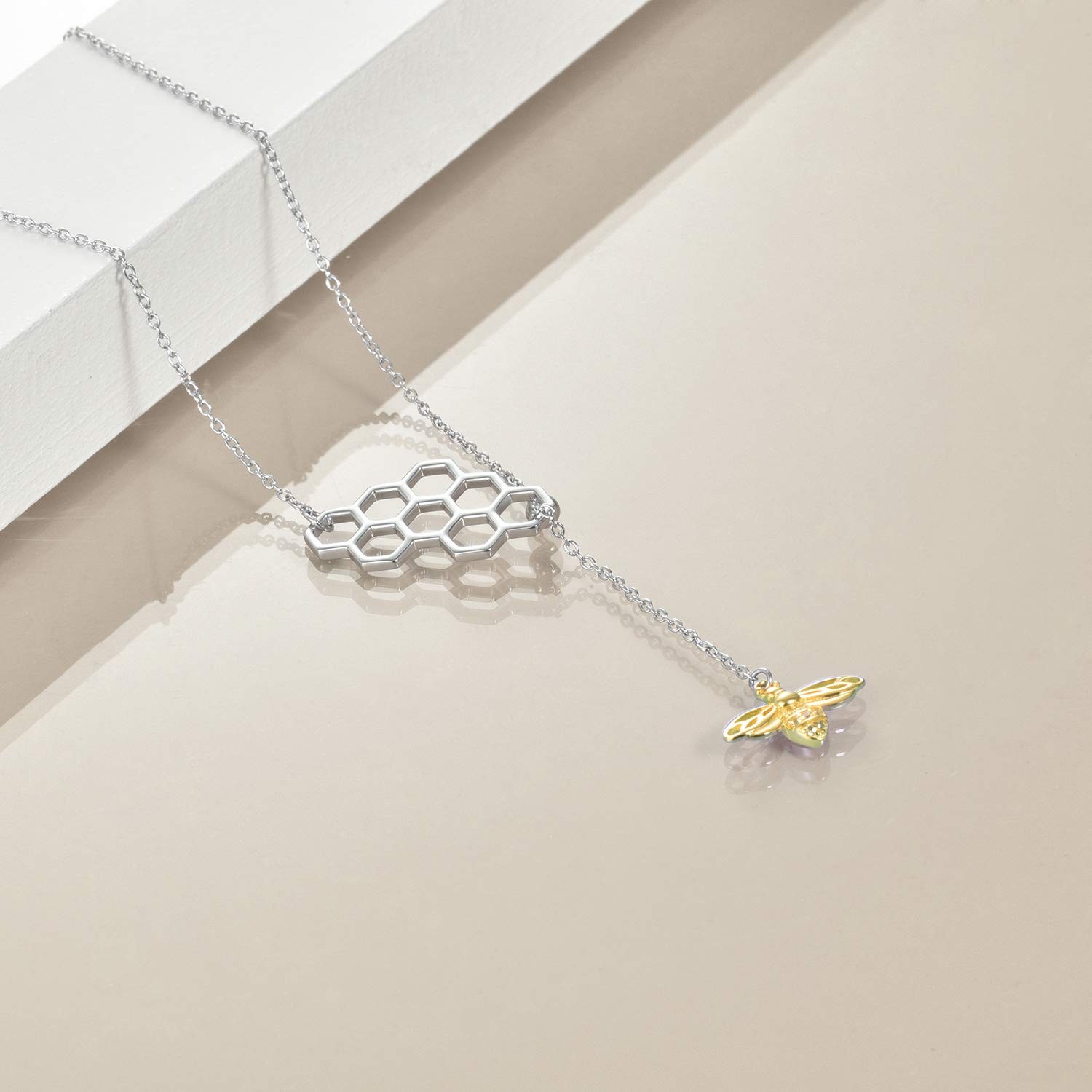 Sterling Silver Gold Plated Bee YNecklace, Honeycomb & Bumble Bee Gift for Her