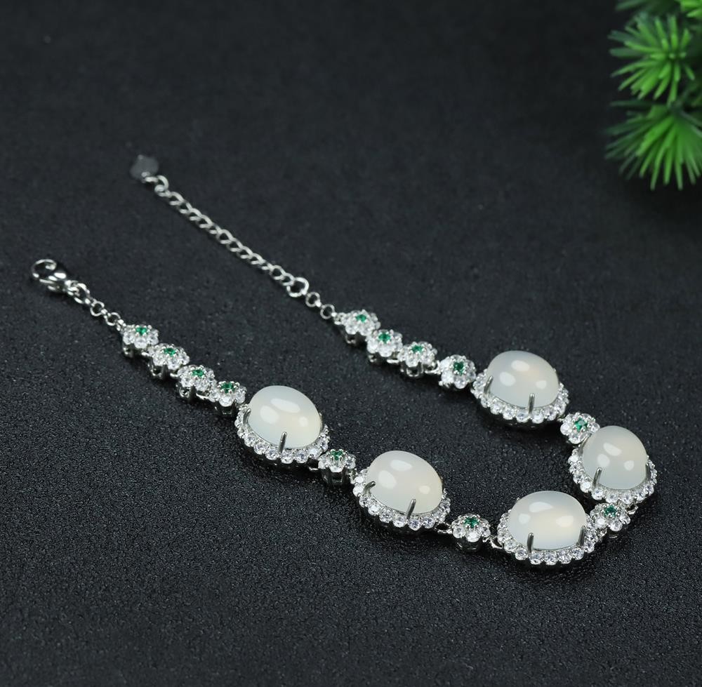 Girl Mothers Lady Women White Jade Beads Bracelet Jewelry Gift Box DD302