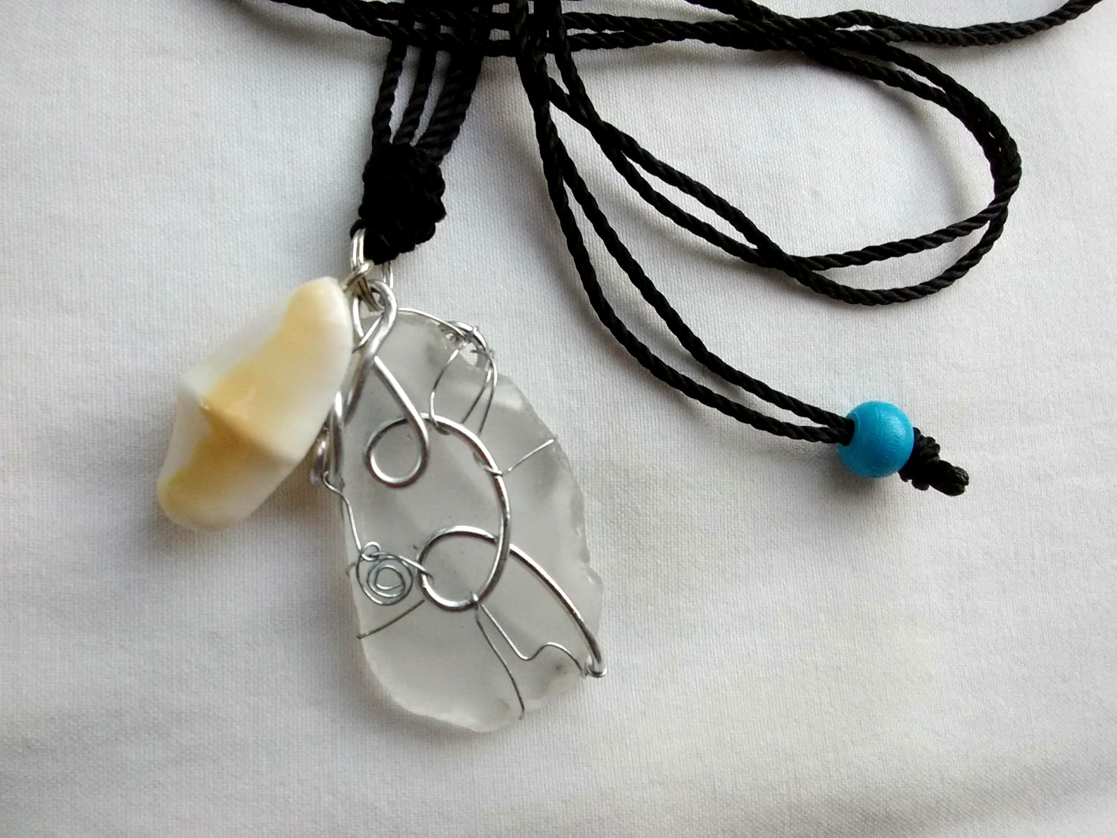 Frosted Beach Sea Glass Pendant Necklace 32″ Adj Nautical Jewelry USA Seller