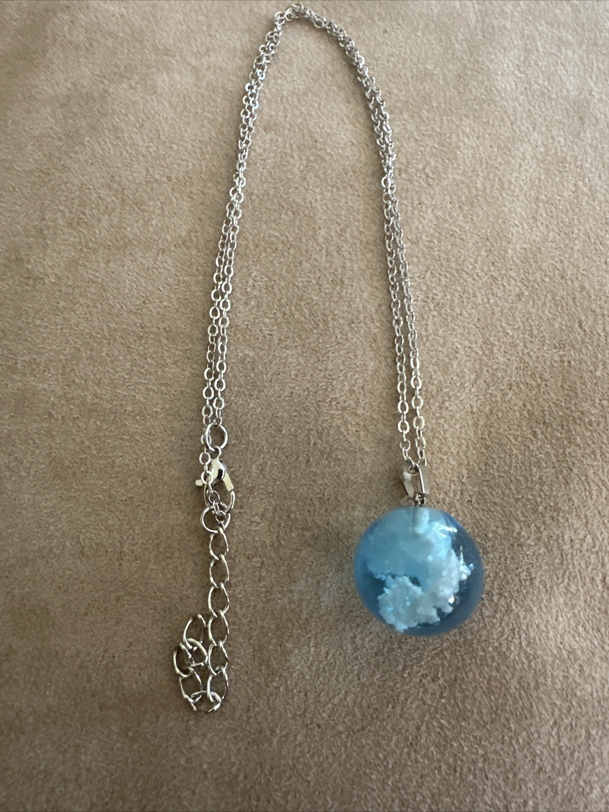 SMALLER Blue Sky White Cloud Necklace Ball Shape Resin Pendant Necklace