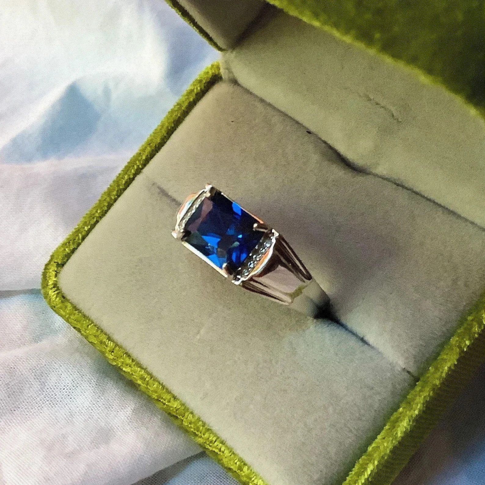 5.15 Ct Natural Sapphire & Diamond Anniversary Ring 925 Sterling Silver Size 6