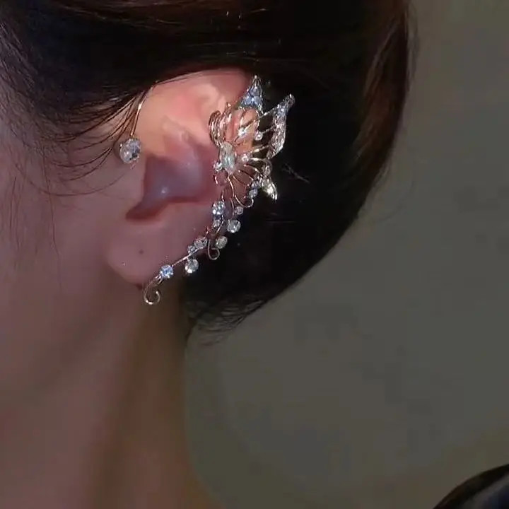 Korean Elf Butterfly Ear Cuff Without Piercing Clip Earrings for Women Elegant