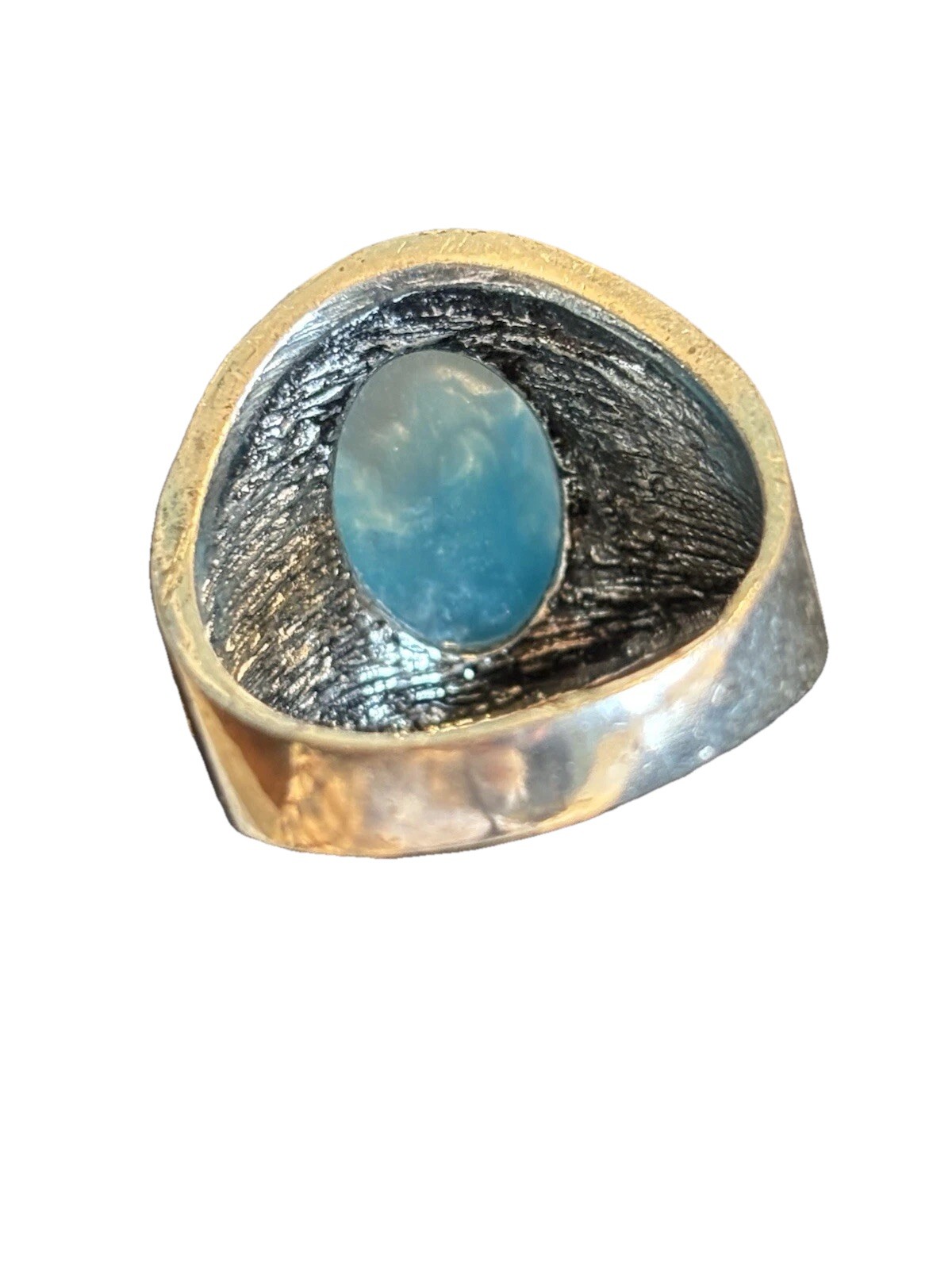 Blue Gemstone Statement Ring Silver Plated Court Style Sz 11 Larimar
