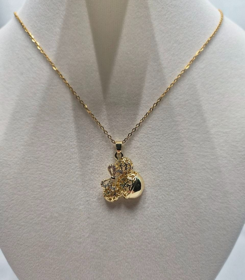 Titanium Steel Necklace Copper Pendant Cubic Zirconia Inlaid Real Gold Plating