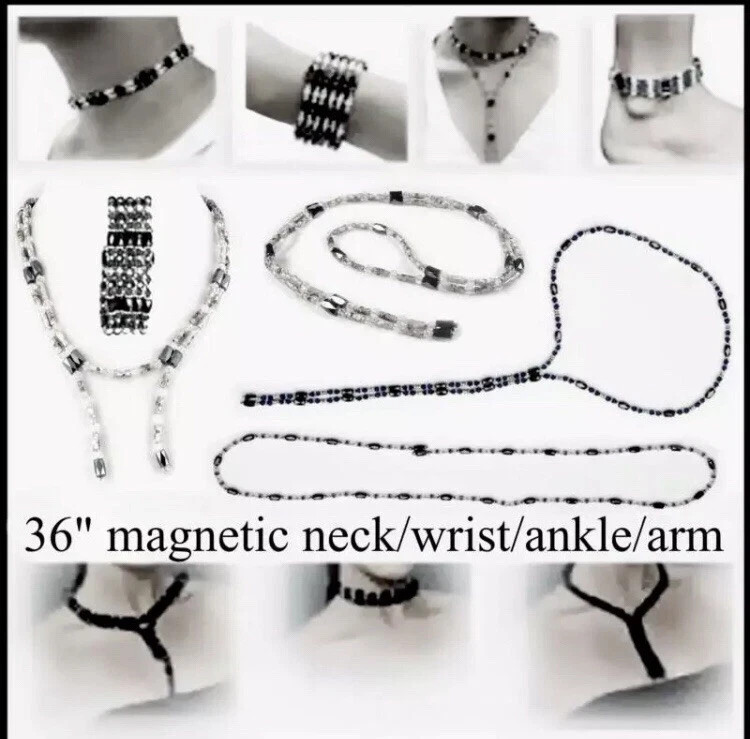 34 Inch Gray, Silver, Black Crystal Hematite Magnetic Wrap Bracelet Necklace