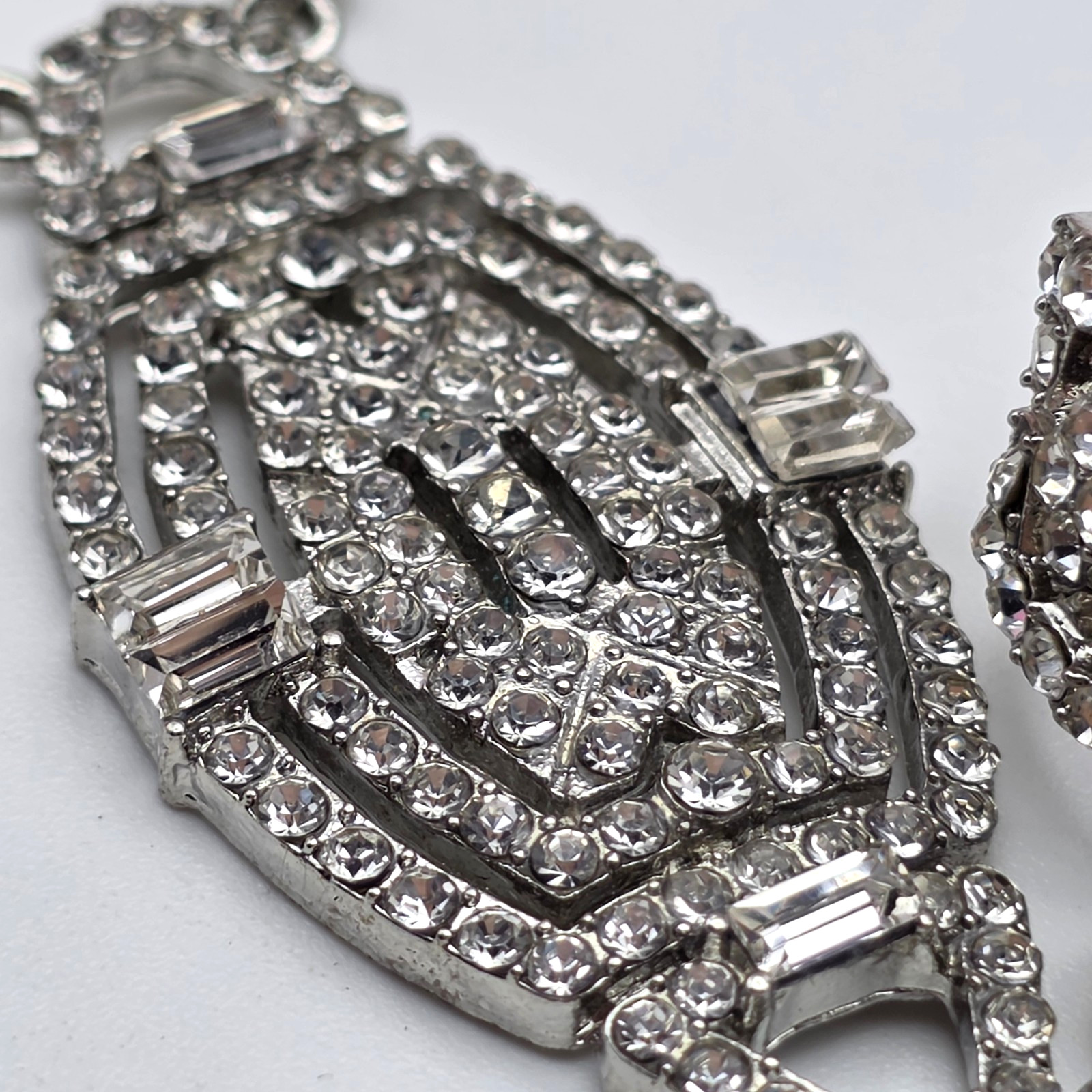 Vintage Faux Pearl Slave Bracelet Ring Set Clear Crystal Pave Stretch Bridal