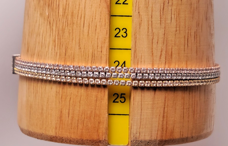 Tri-Tone 925 Sterling Silver CZ Tennis Bolo Bracelet Adjustable 8.71g 5.26mm