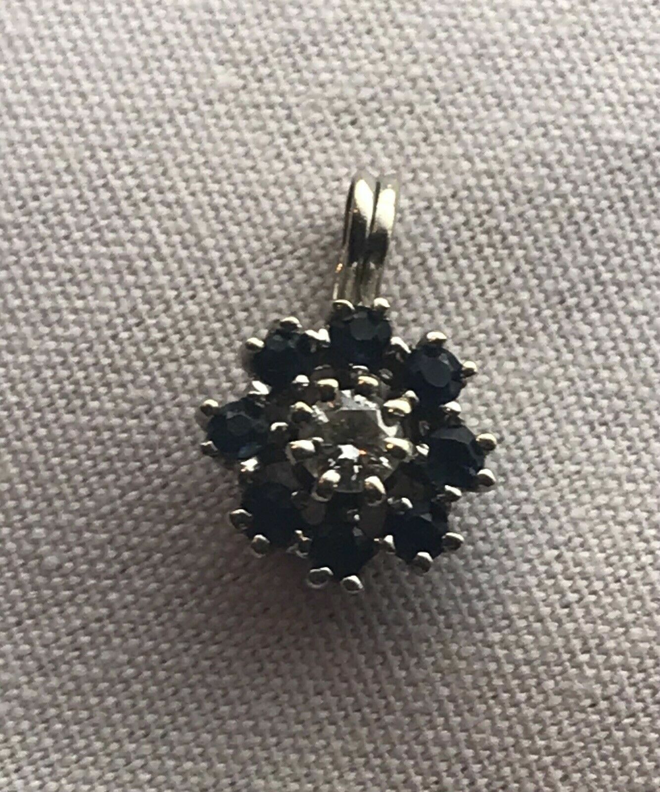 14k White Gold Plated Silver Simulated Diamond & Sapphire Flower Shaped Pendant