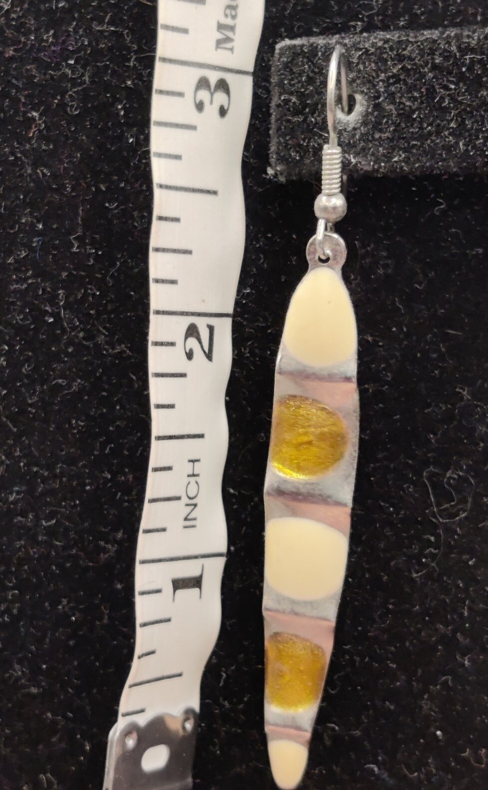 Silver Tone Cream Eggshell Off White Tan Yellow ish Dot Spot Dangle Earrings
