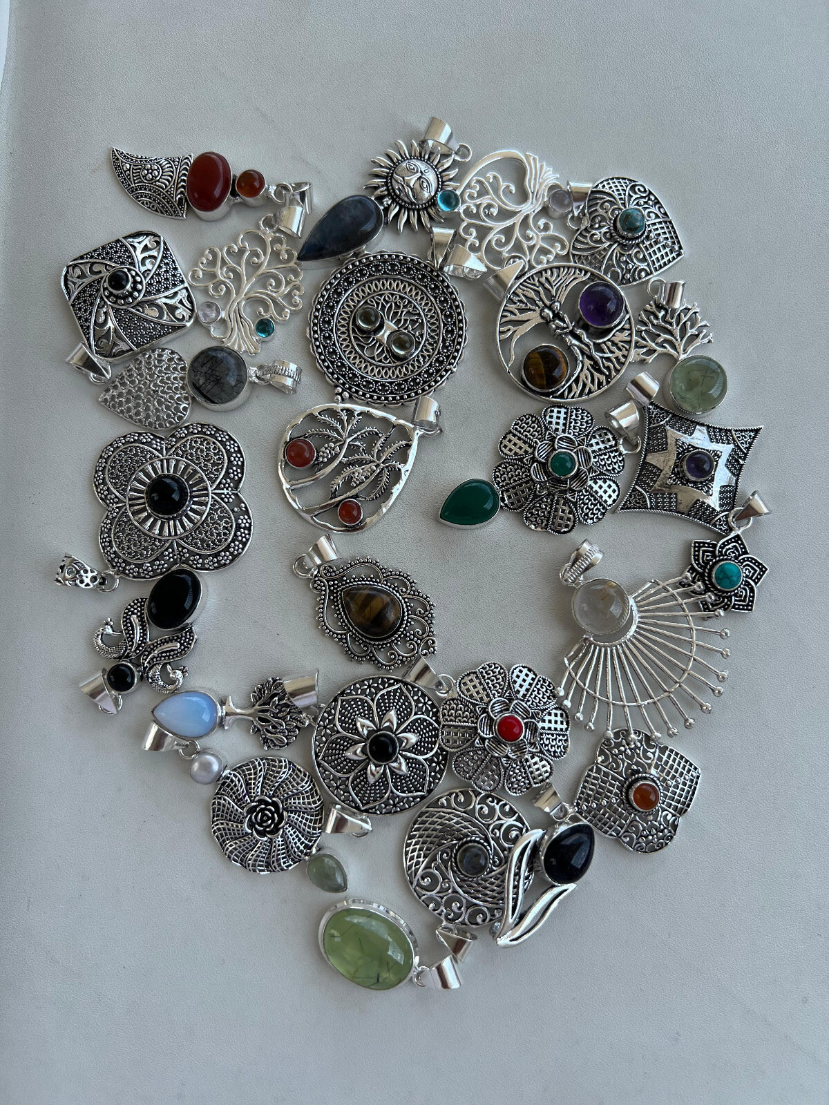 BULK SALE !! 925 Sterling Silver Plated Mix Gemstone Pendant Wholesale Lot