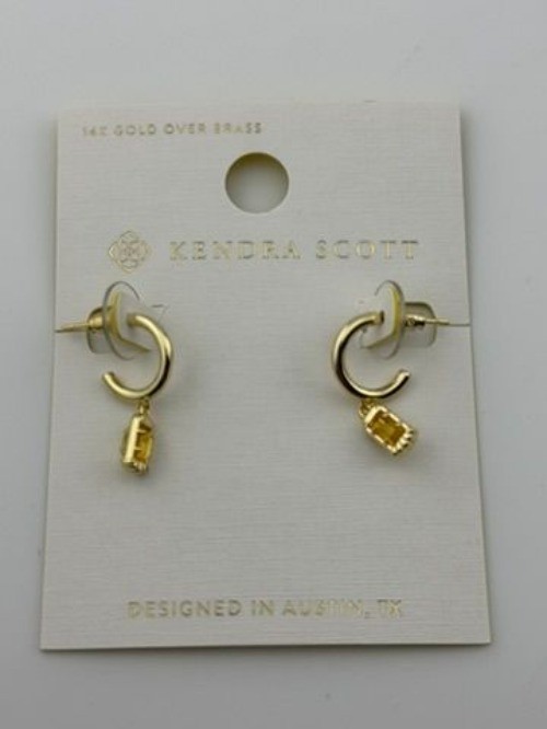 Kendra Scott Serena Gold Tone Huggie Earrings Yellow Opalite