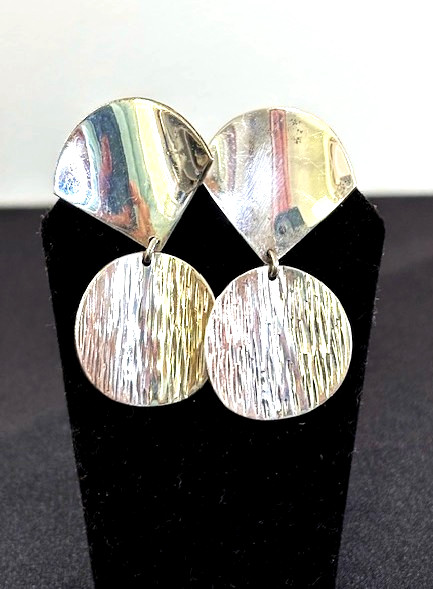 TAXCO Mexico Sterling 925 TT23 MOD Smooth Ridged Drop Pierced Earrings G2U