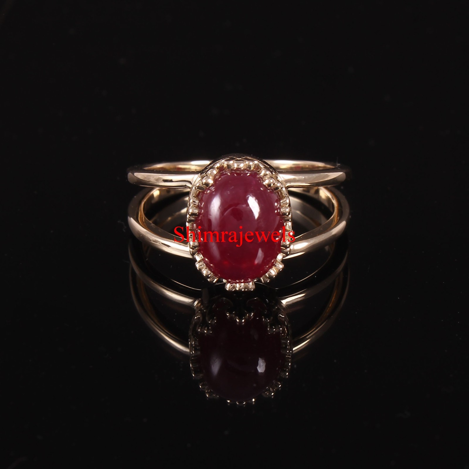 Heated Ruby Gemstone With 18k Gold Plated Silver Women’s Ring #368