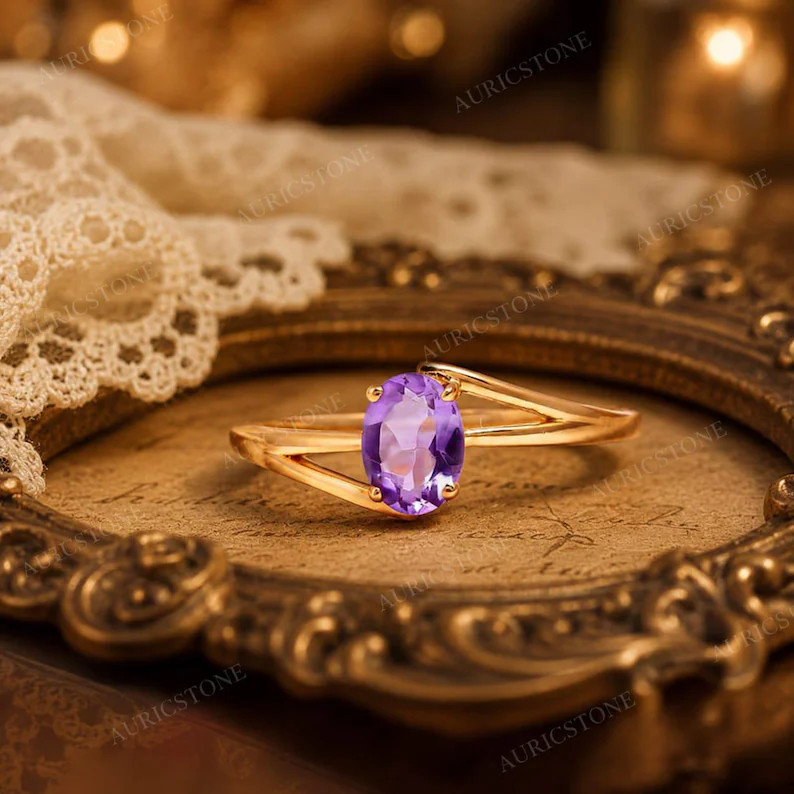 Lab Created Amethyst Ring, Base Metal: Brass Finish: Gold Plated, Gift