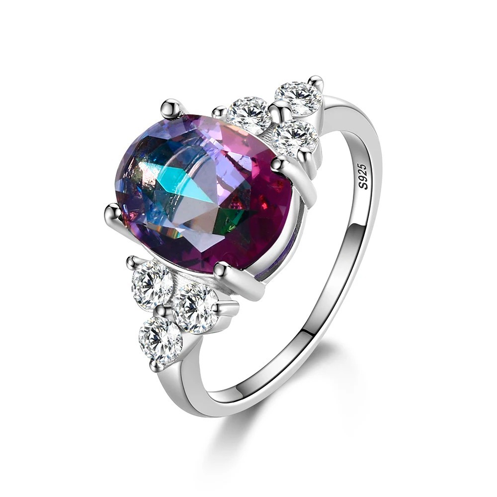 Sterling 925 Silver Women Ring Oval Zircon Engagement , Anniversary, Gift