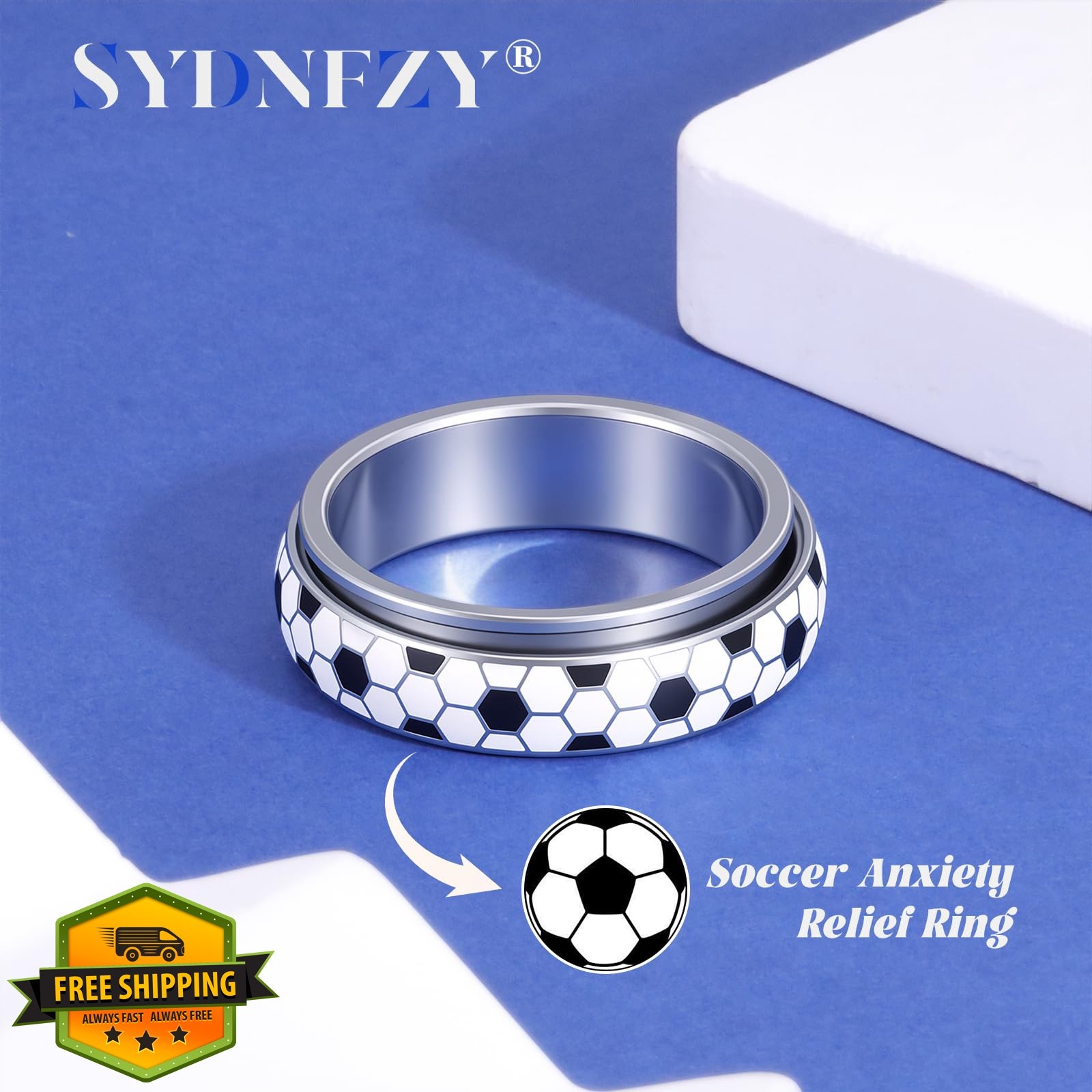 SYDNFZY Silver 7 Soccer Fidget Ring
