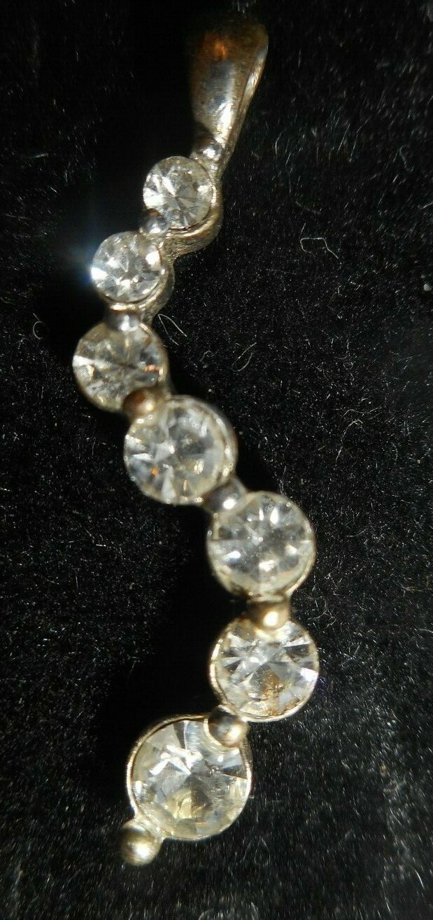 Journey 7 Rhinestone Stones Pendant Womens Silver Tone 1 1/8 inches Long