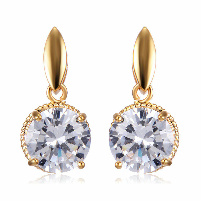 Stunning New Yellow Gold Filled Clear White 10mm Round CZ Stud Dangle Earrings