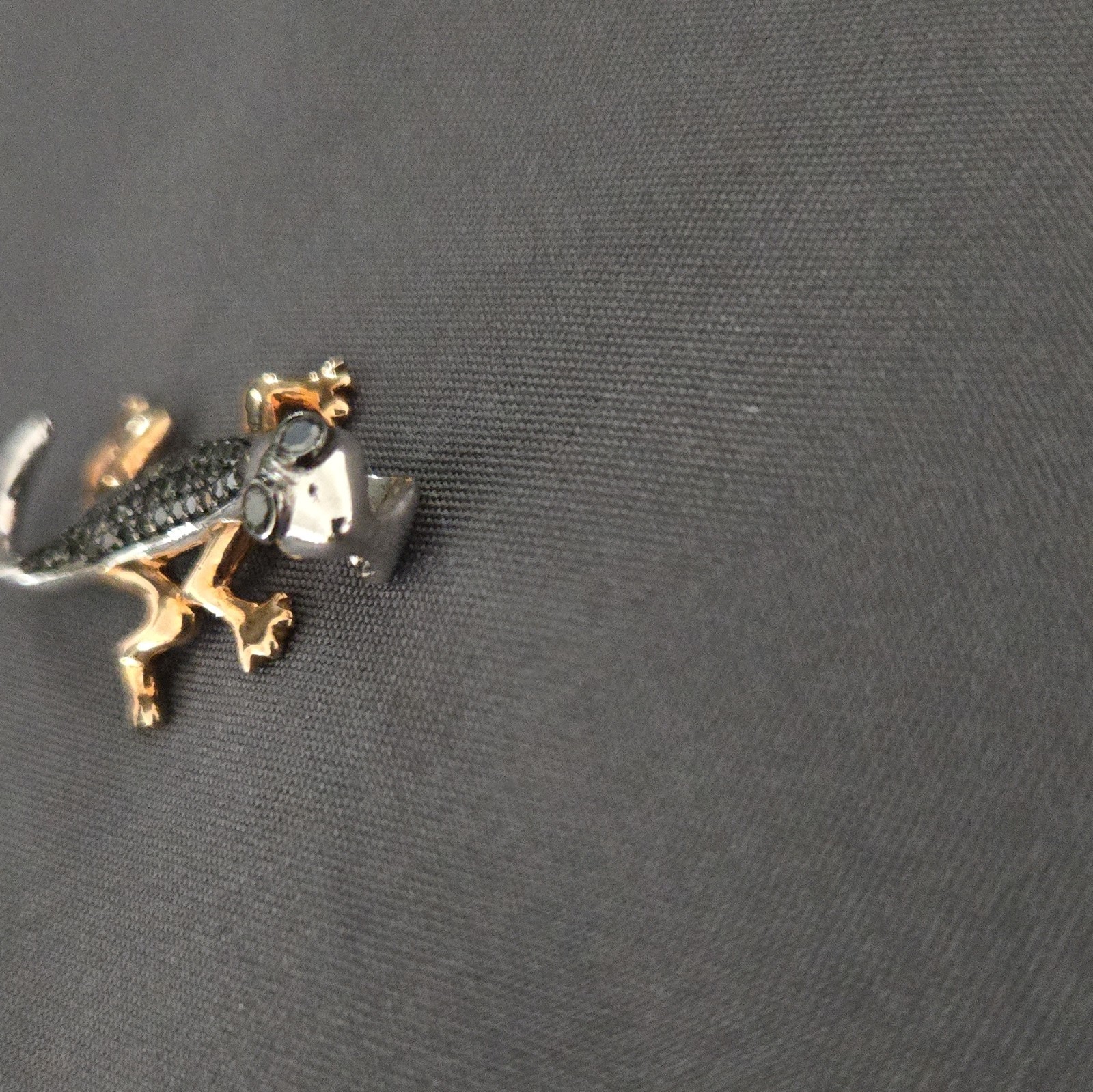 Lizard Gecko pendant Two Tone Gold Silver 925 Black Accents Metal