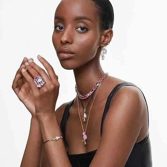 Swarovski Crystal MILLENIA Drop Pierced Earrings Octagon cut, Pink NEW