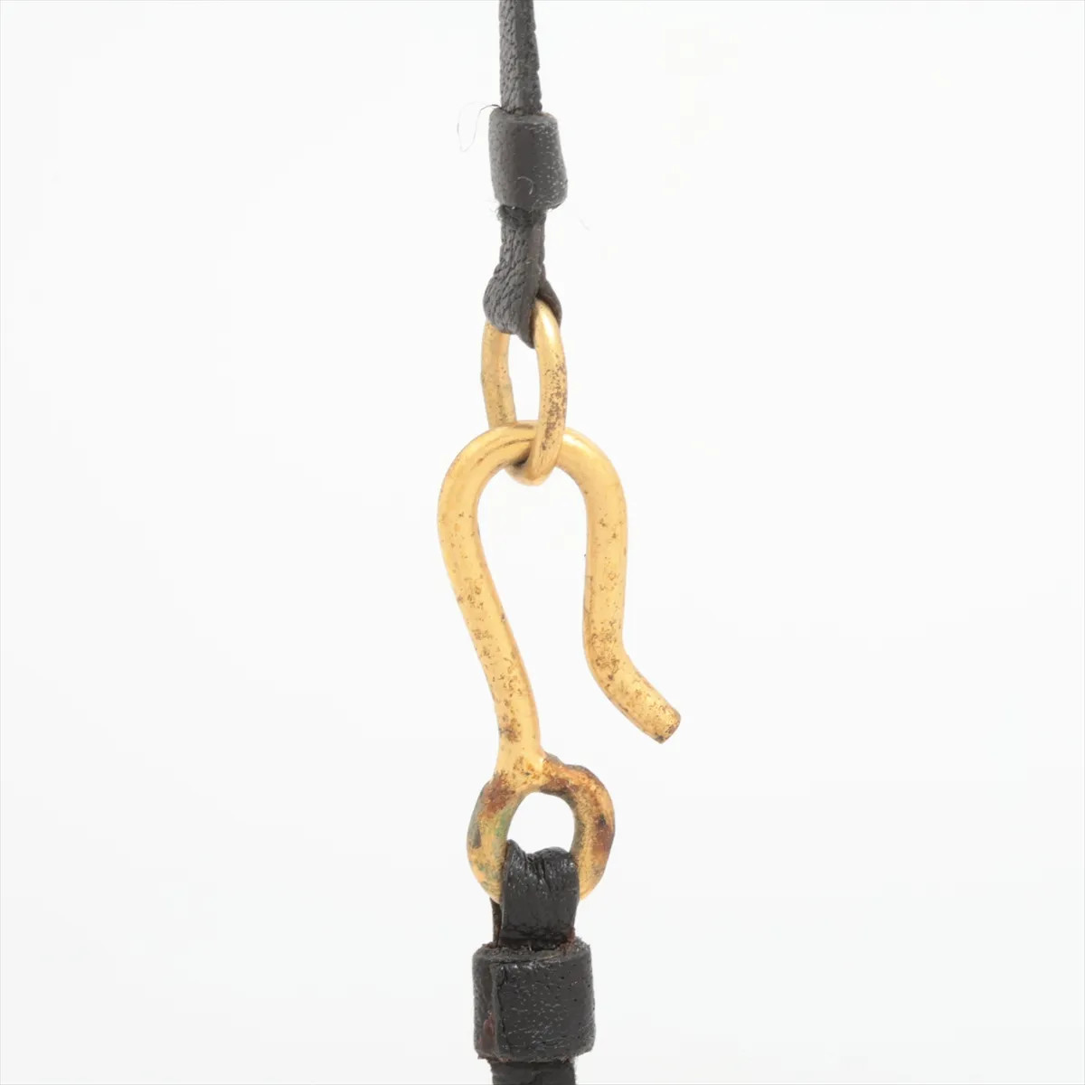 Chanel Coco Mark 95P Necklace GP & Leather Black×Gold Pendant Mirror