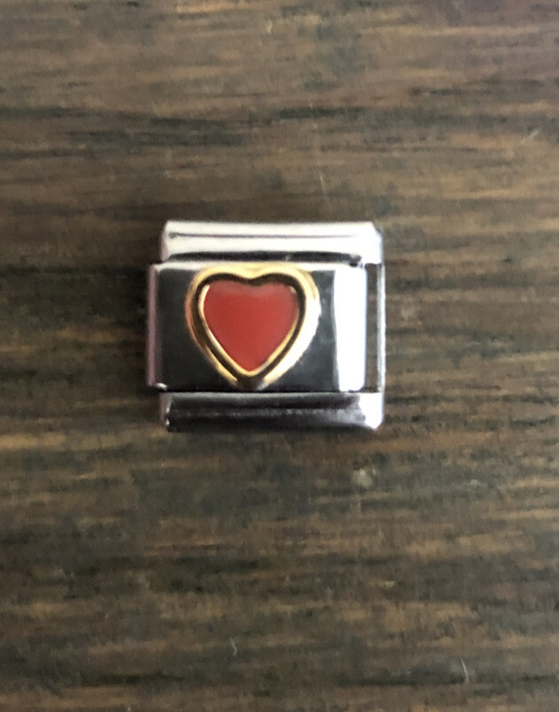 NOS Enameled Red Heart Italian Charm Modular Bracelet Link 9mm