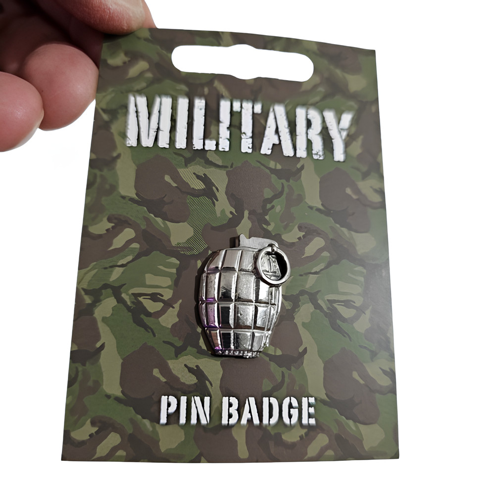 Hand Grenade Pin Badge English Pewter Military Army Collectors Brooch Gift 25mm