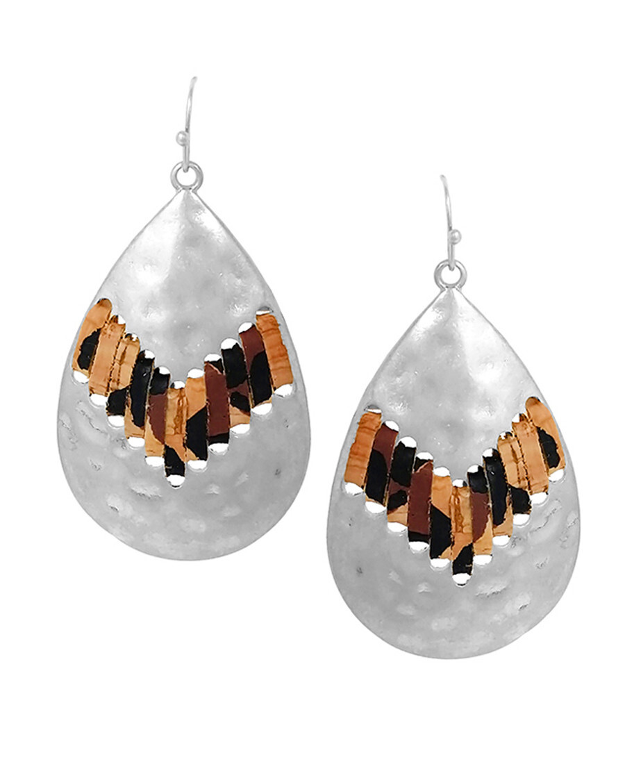 Cork Center and Metal Teardrop Earrings for Women