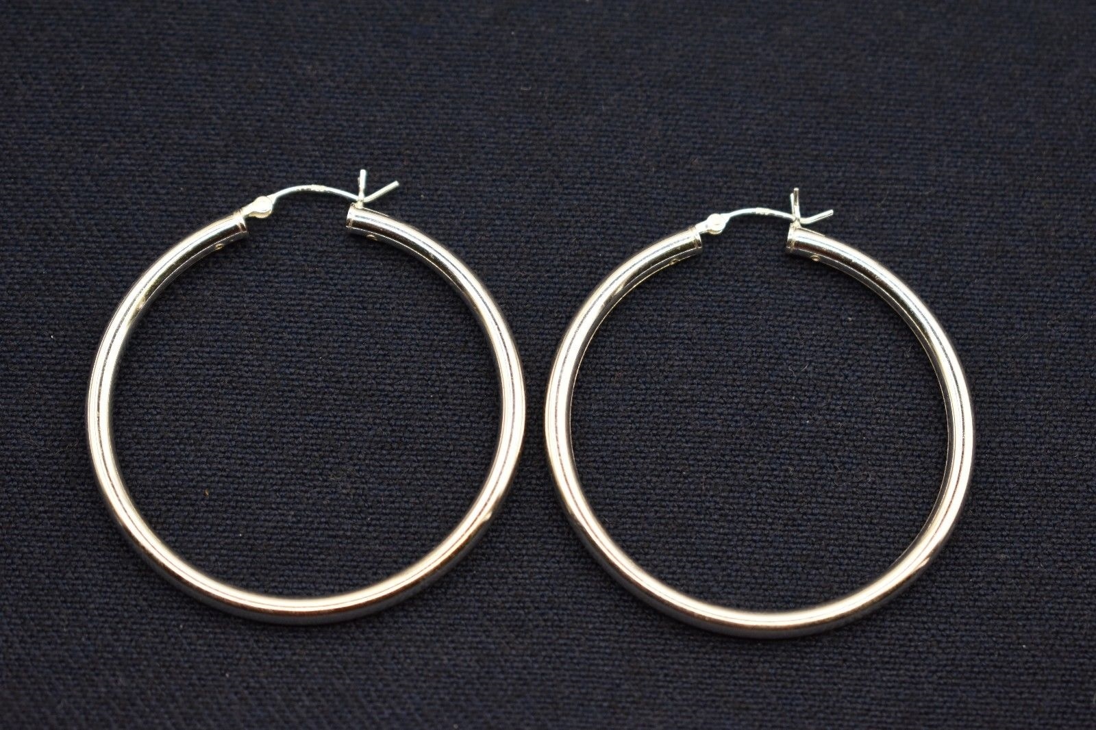 1.75″ Large Plain Polished Hoop Earrings Real 925 Sterling Silver 3mm X 45mm
