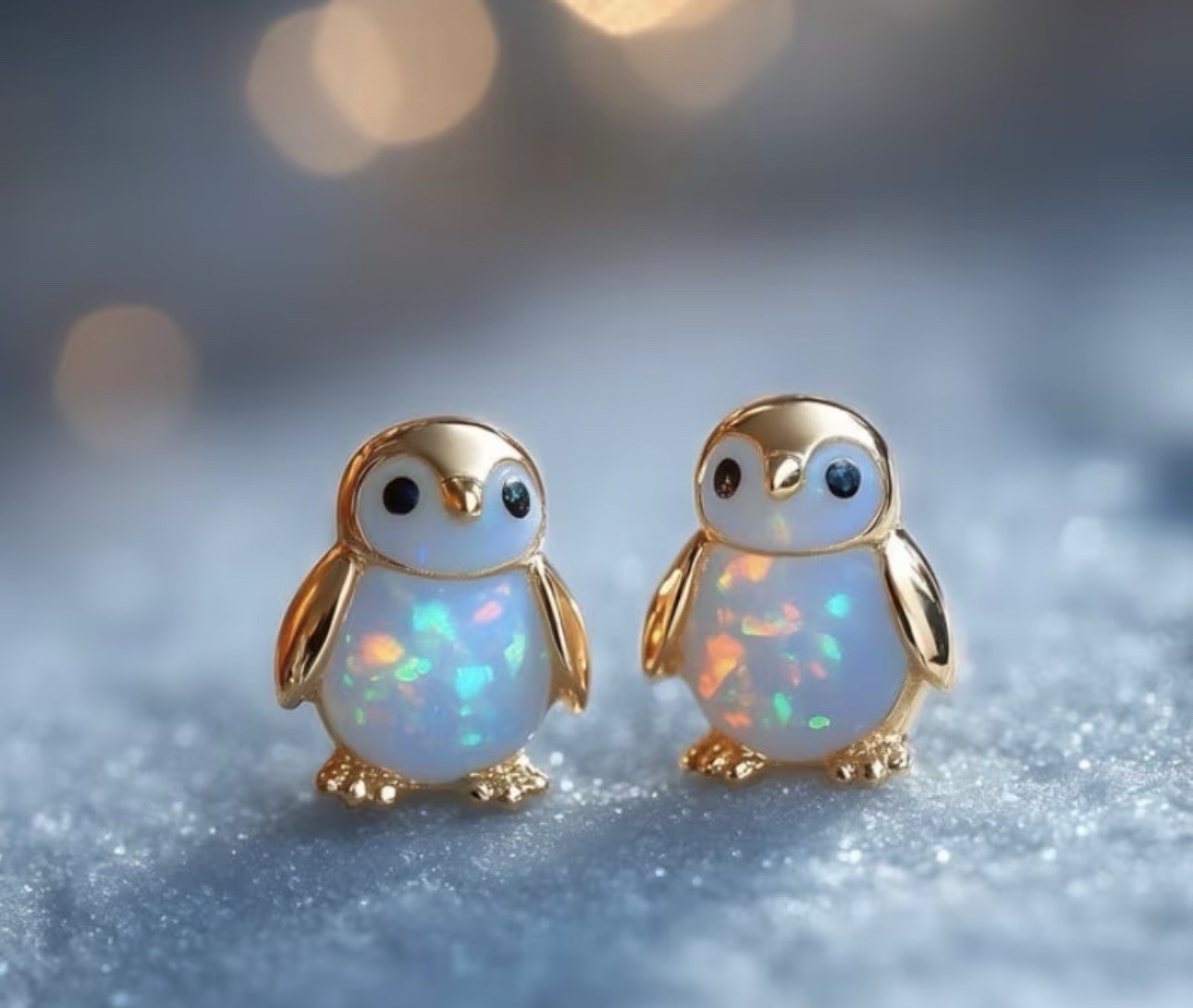 Grace Boutique Opal Penguin Stud Earrings Gold Tone Crystal Butterfly Back