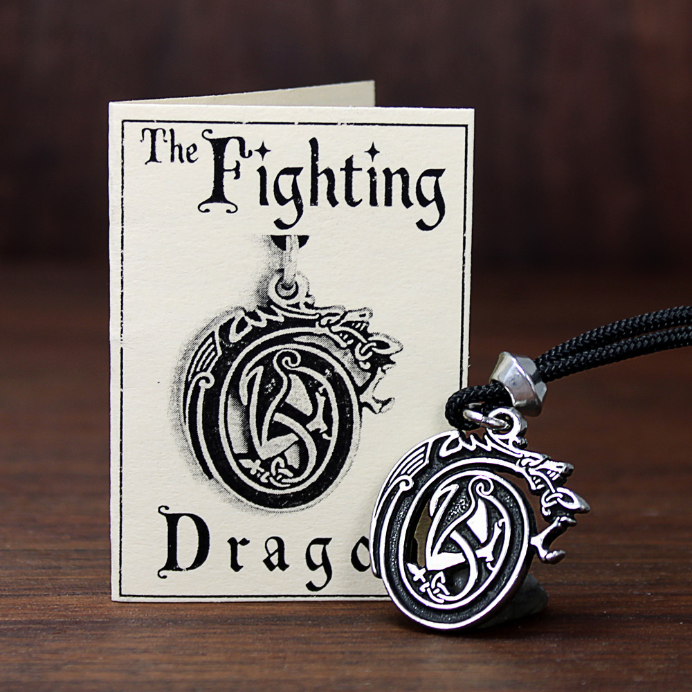 Fighting Dragon Pendant – Celtic Knot Jewelry – Medieval Gothic Necklace