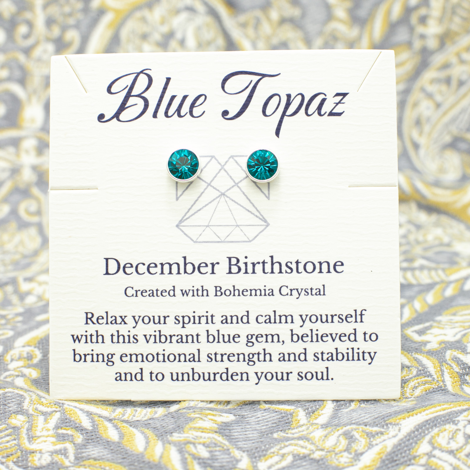 December Birthstone Blue Topaz Earrings, Teal Bohemian Crystal, Silver Studs