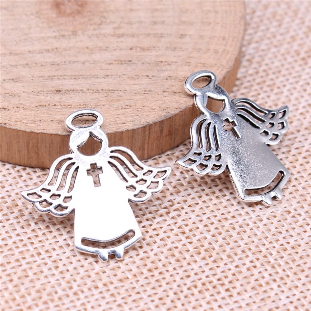 8/20PCs Antique Silver Angel with Cross Charm Pendant XCS182