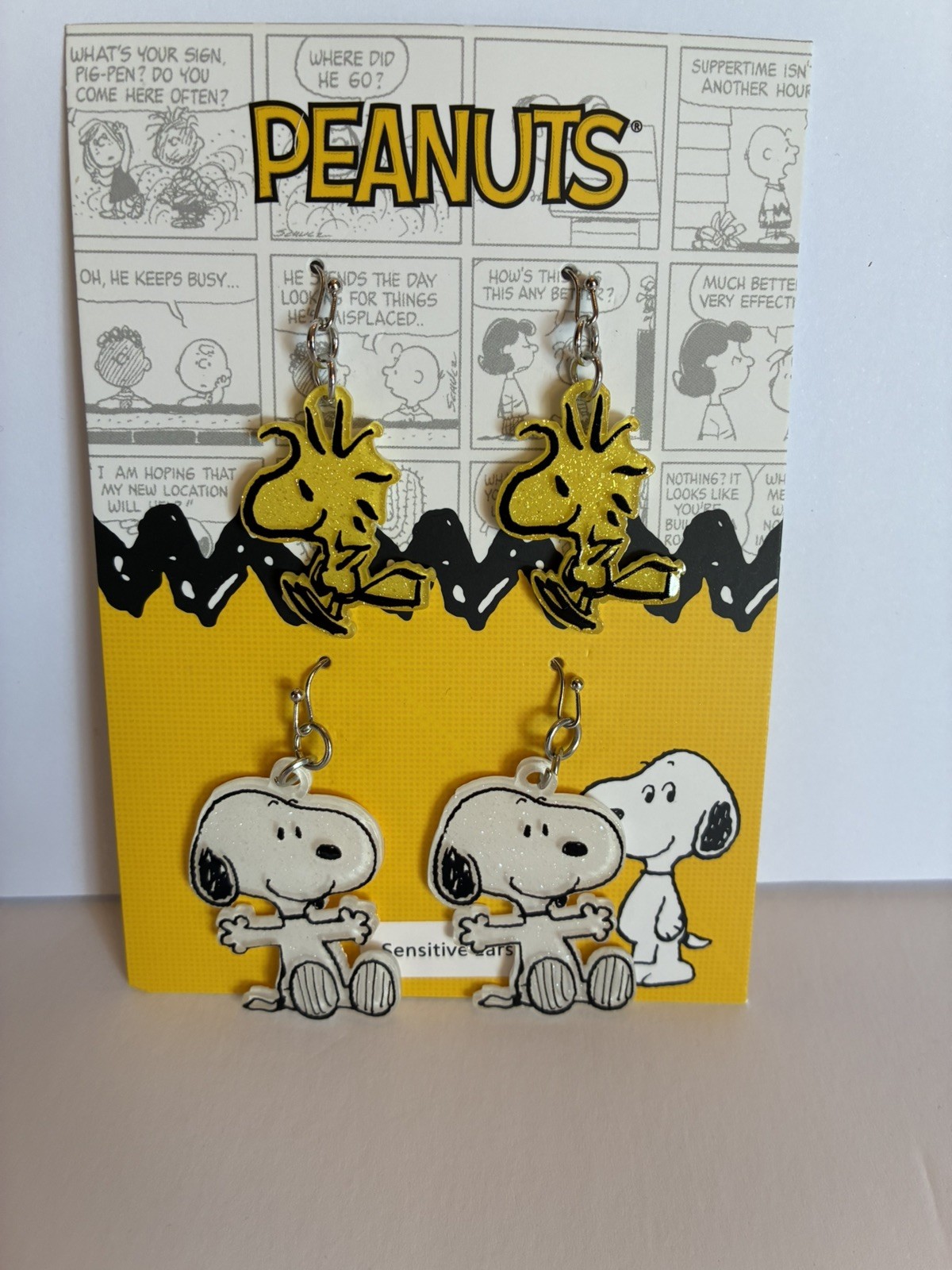 PEANUTS Snoopy Woodstock Dangle Sparkle Earrings 2025 NEW 2 Pair SENSITIVE EARS
