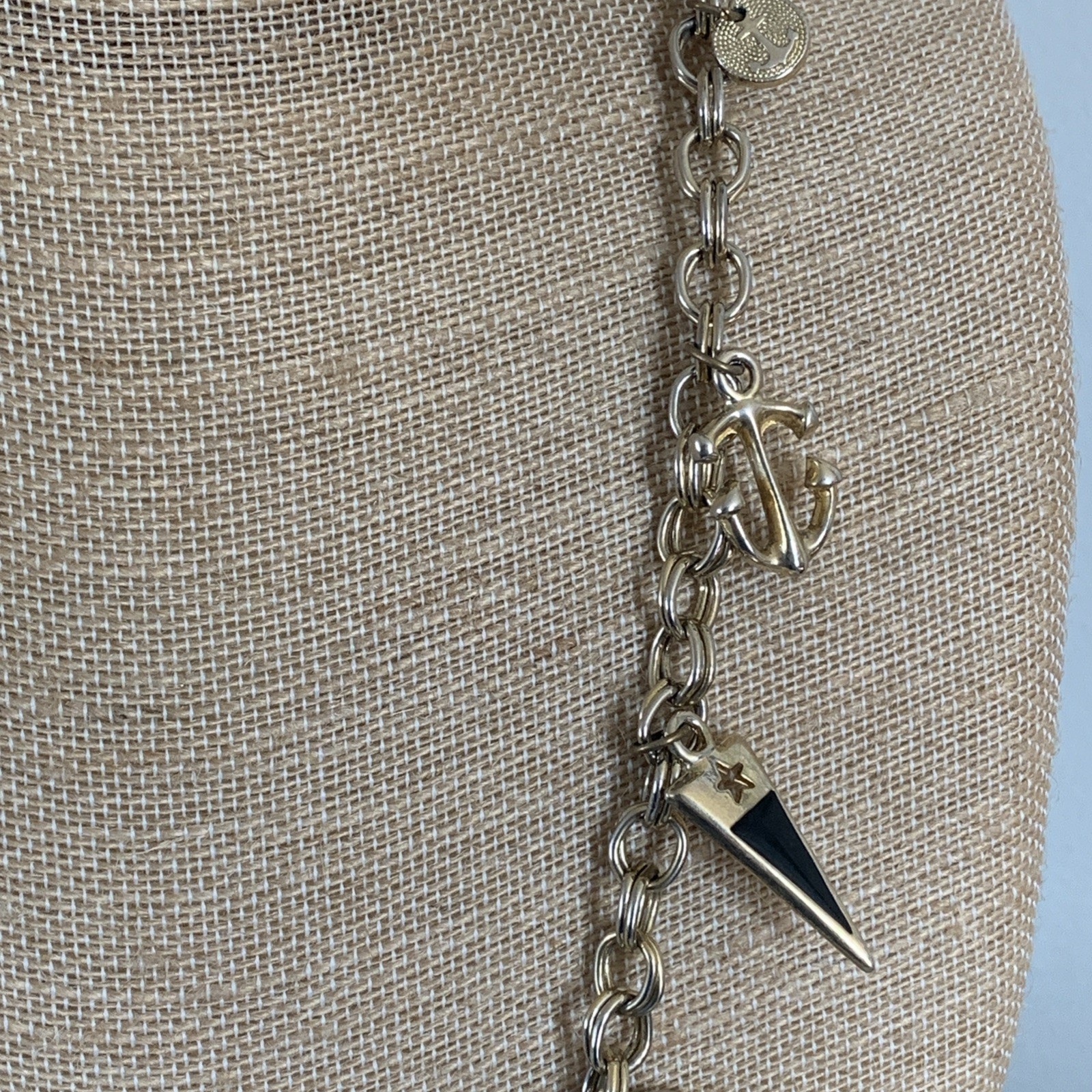 Vintage Nautical Charm Necklace Mid Century Gold Tone Chain Unsigned 32”