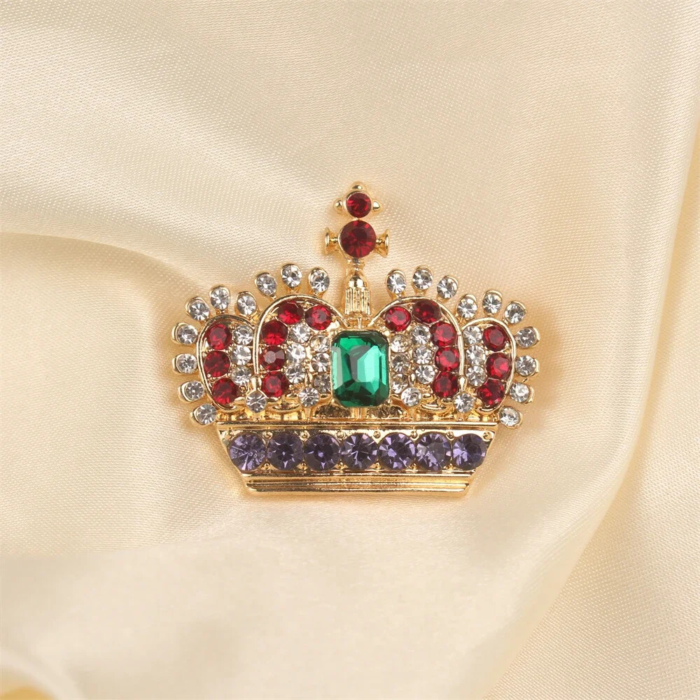 2PCS Women Vintage Rhinestone Crown Brooches Fashion Jewelry Pins