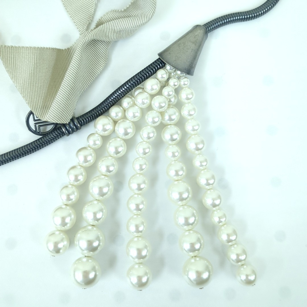 LANVIN COLLECTION Faux Pearl Chain Necklace Beige Gray