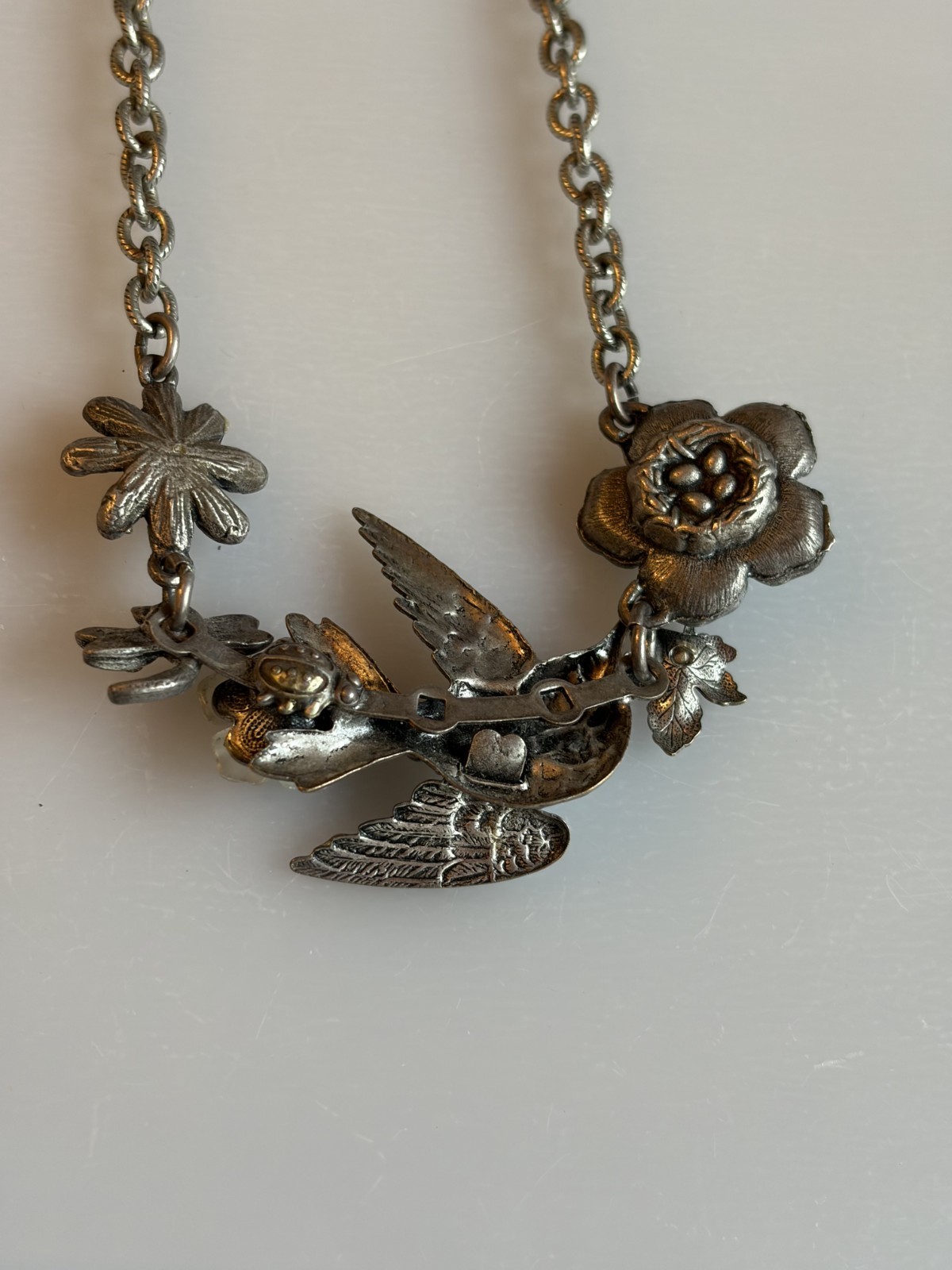 COOL Mary Demarco La Contessa Rhinestone Bird Bird’s nest Floral Necklace 16″